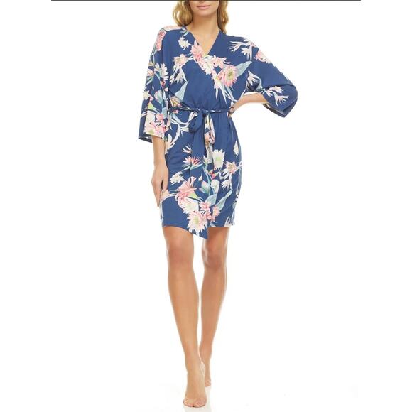 Floral by Flora Nikrooz‎ Women's Robe Phoebe Wrap Robe Floral Blue large - Picture 1 of 4